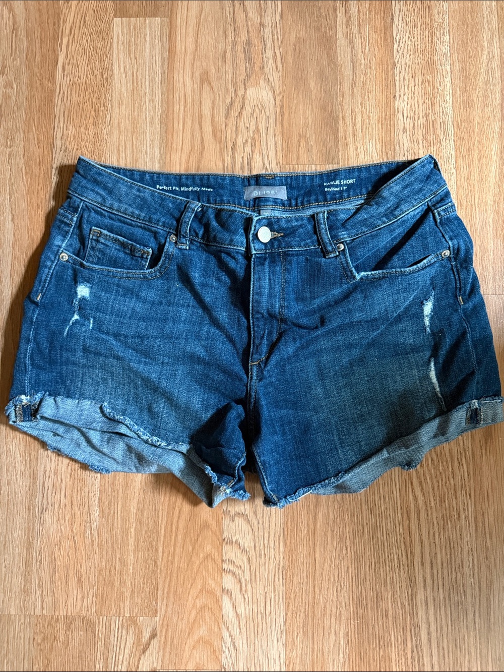 DL1961 Blue Distressed Roll-Hem Jean Shorts